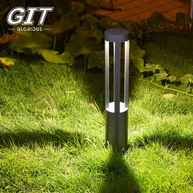 Black Cylindrical Four-sided Lawn Light